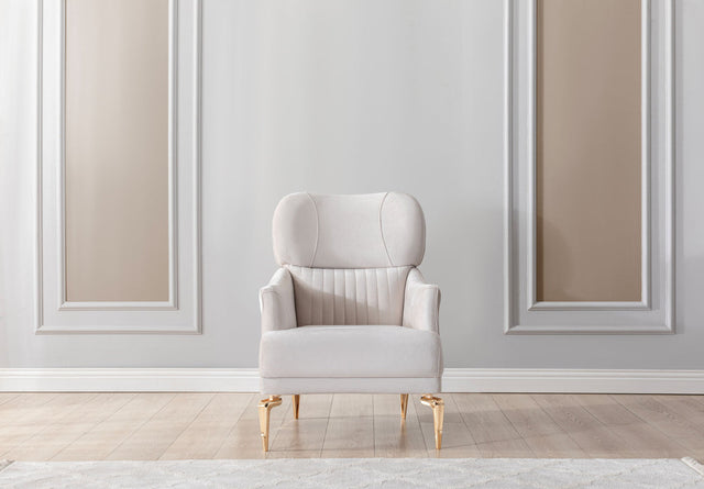 Linda Ivory Velvet Accent Chair front view