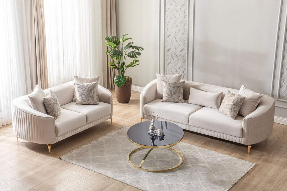 Side view of Linda Ivory Velvet Sofa 91"