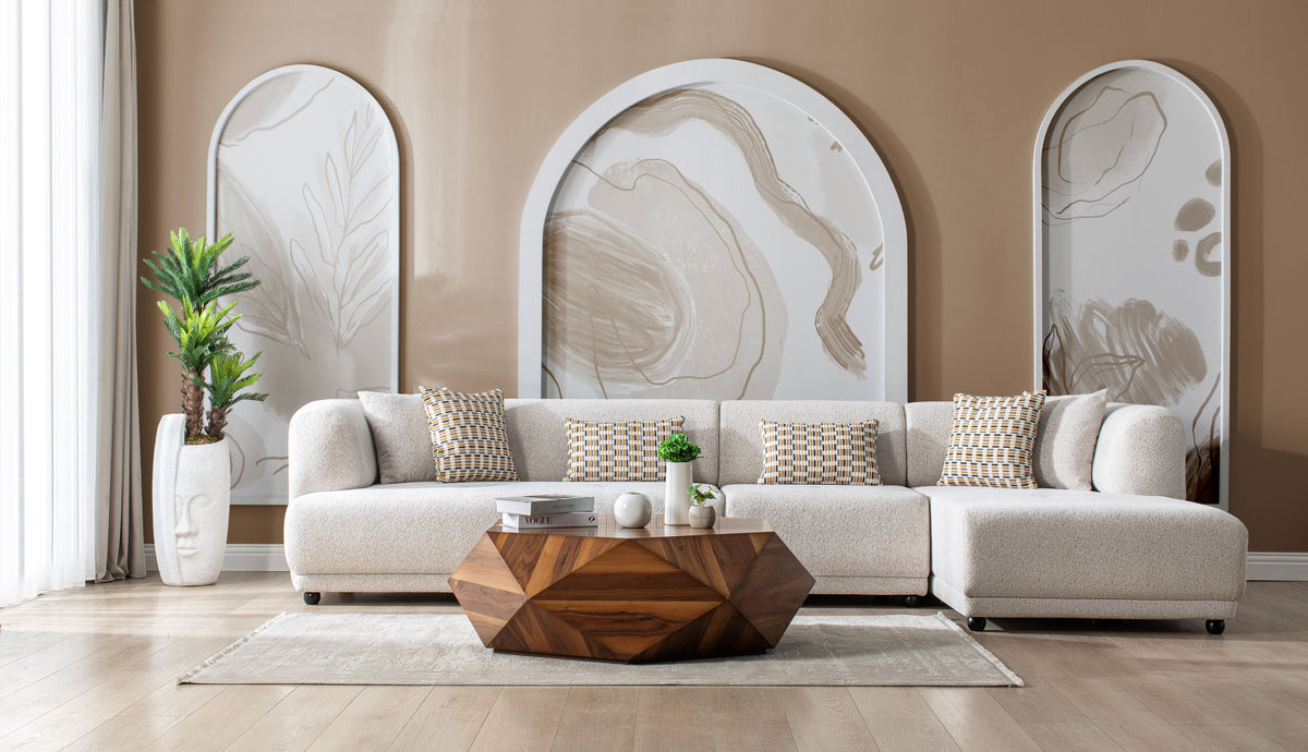 side view of Jenna Ivory 3-Piece RAF sectional sofa