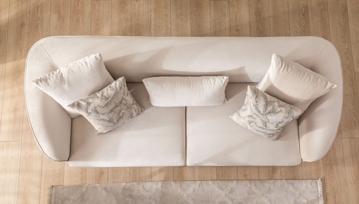 Side view of Linda Ivory Velvet Loveseat 71"