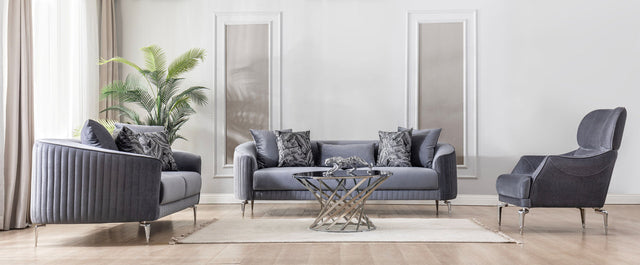 Linda Gray Velvet Sofa and Loveseat set main view