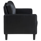 Front perspective of sofa and loveseat