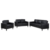Side angle of Ruth 3-Piece Faux Leather Sofa Set in Black