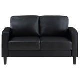 Side view of sofa showing track arm design