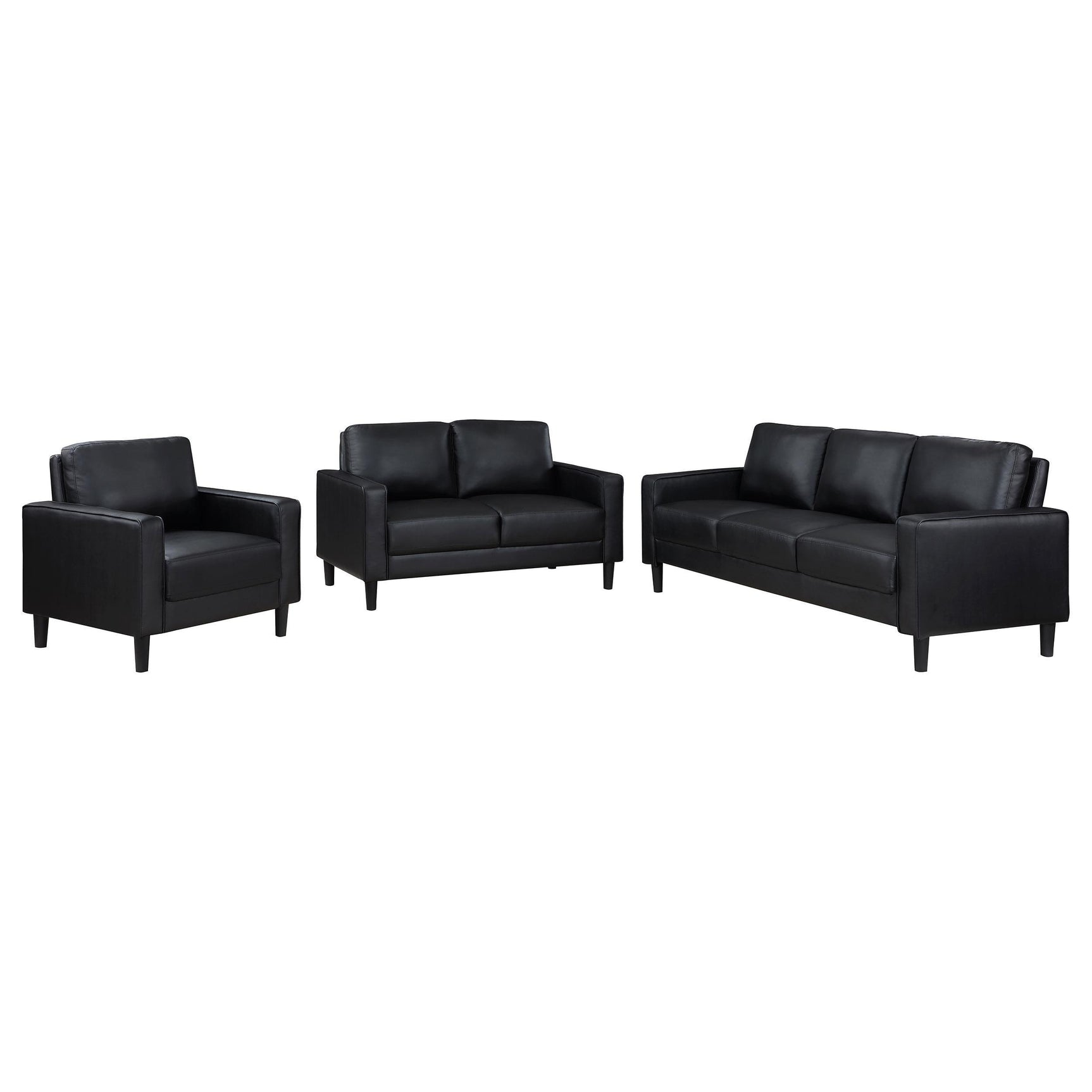 Side view of Ruth 3-Piece Upholstered Track Arm Sofa Set Black