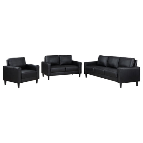 Side view of Ruth 3-Piece Upholstered Track Arm Sofa Set Black