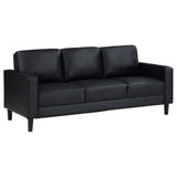 Detail view of upholstery and arm design on Ruth sofa set