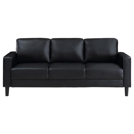 Front view of Ruth 3-Piece Upholstered Track Arm Sofa Set Black
