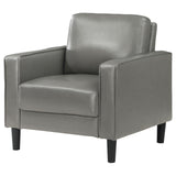 Close-up of Ruth Accent Chair grey leatherette upholstery