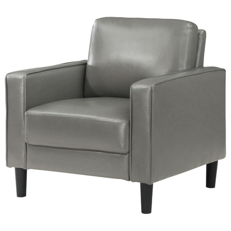 Close-up of Ruth Accent Chair grey leatherette upholstery