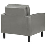 Ruth Accent Chair in grey showing plastic feet