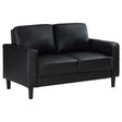 Ruth Black Faux Leather Upholstered Track Arm Loveseat angled view