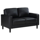 Ruth Black Faux Leather Upholstered Track Arm Loveseat angled view