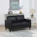 Ruth Black Faux Leather Upholstered Track Arm Loveseat side view