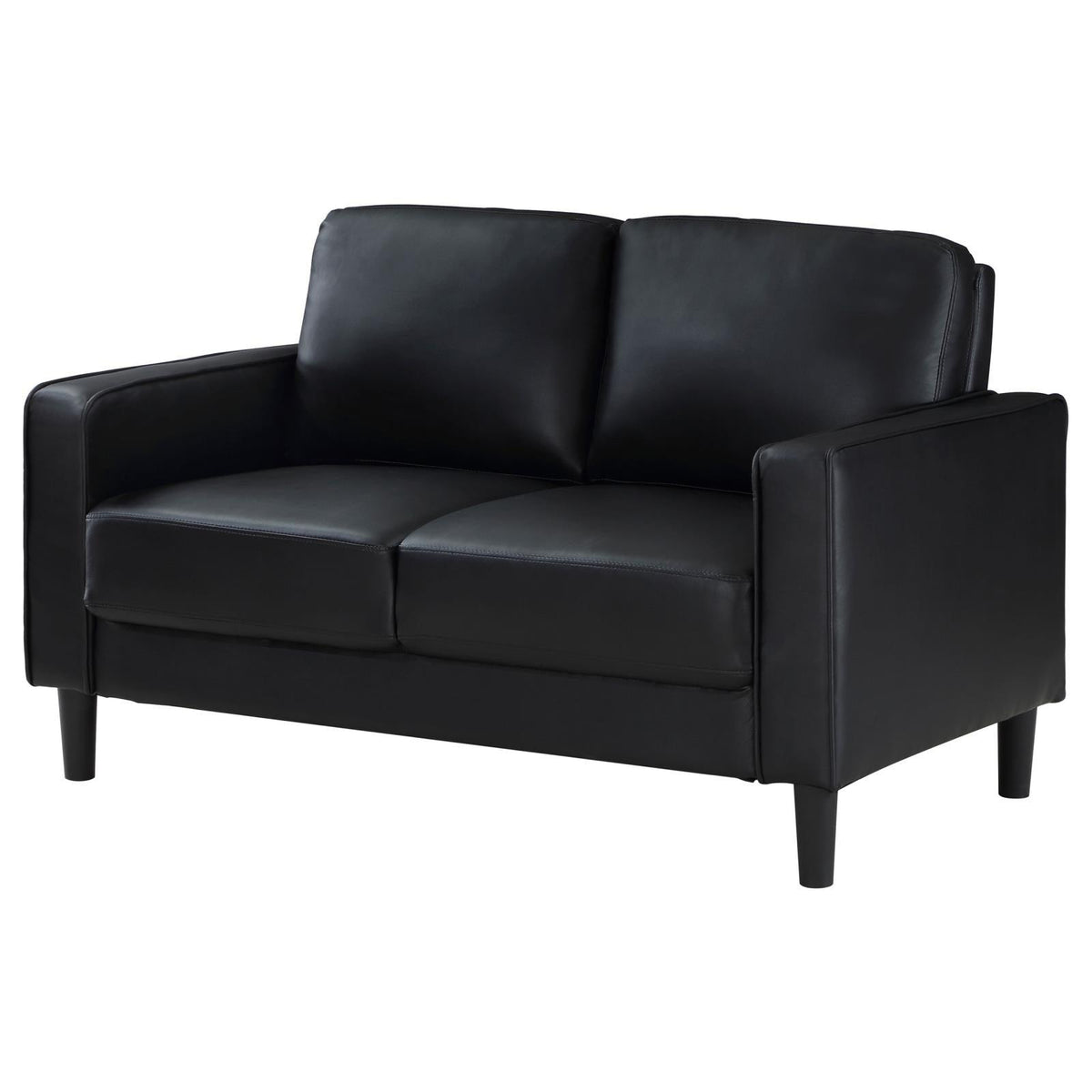 Ruth Black Faux Leather Upholstered Track Arm Loveseat back view