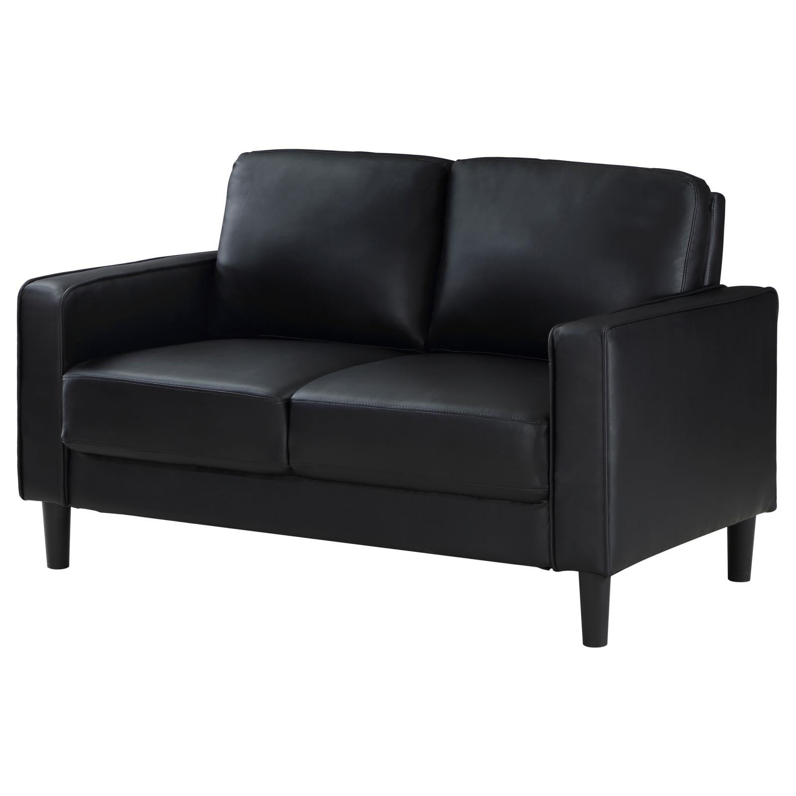 Ruth Black Faux Leather Upholstered Track Arm Loveseat back view