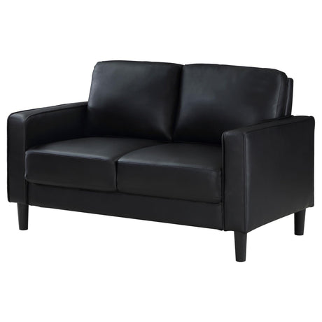 Ruth Black Faux Leather Upholstered Track Arm Loveseat back view