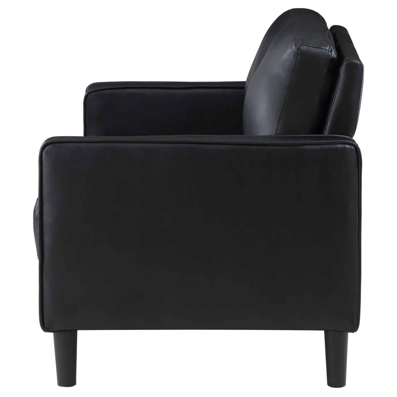 Ruth Black Faux Leather Upholstered Track Arm Loveseat seating surface detail
