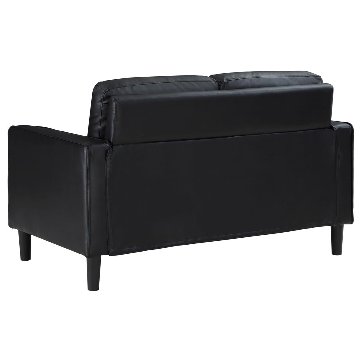 Ruth Black Faux Leather Upholstered Track Arm Loveseat tapered legs