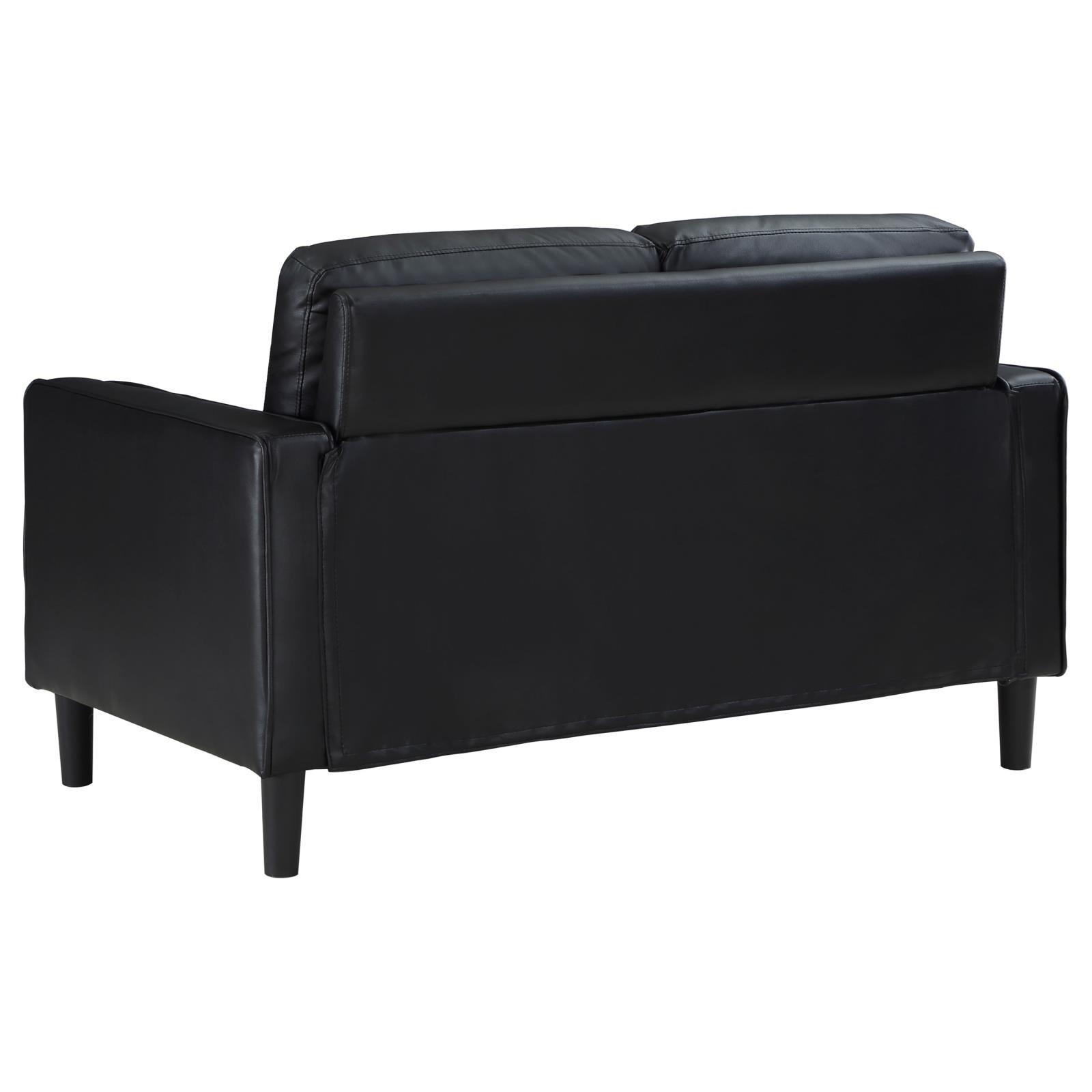 Ruth Black Faux Leather Upholstered Track Arm Loveseat tapered legs
