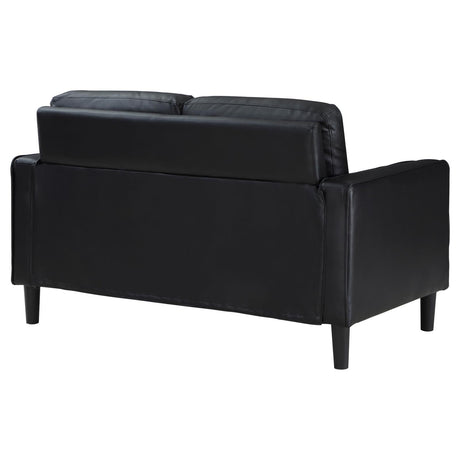Ruth Black Faux Leather Upholstered Track Arm Loveseat cushion detail