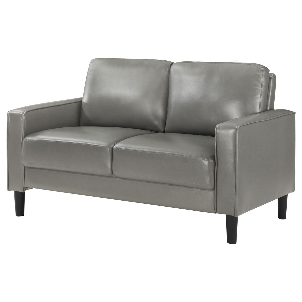 Ruth Loveseat showcasing tapered plastic legs and modern silhouette