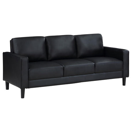 Ruth Upholstered Track Arm Sofa Black Faux Leather main view