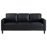 Detail view of faux leather upholstery on Ruth Sofa