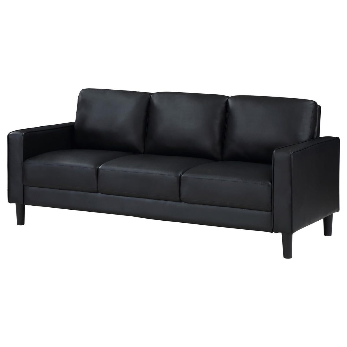 Ruth Upholstered Track Arm Sofa Black Faux Leather main angle