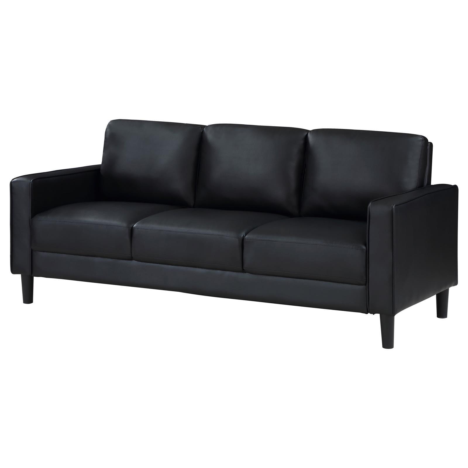 Ruth Upholstered Track Arm Sofa Black Faux Leather main angle