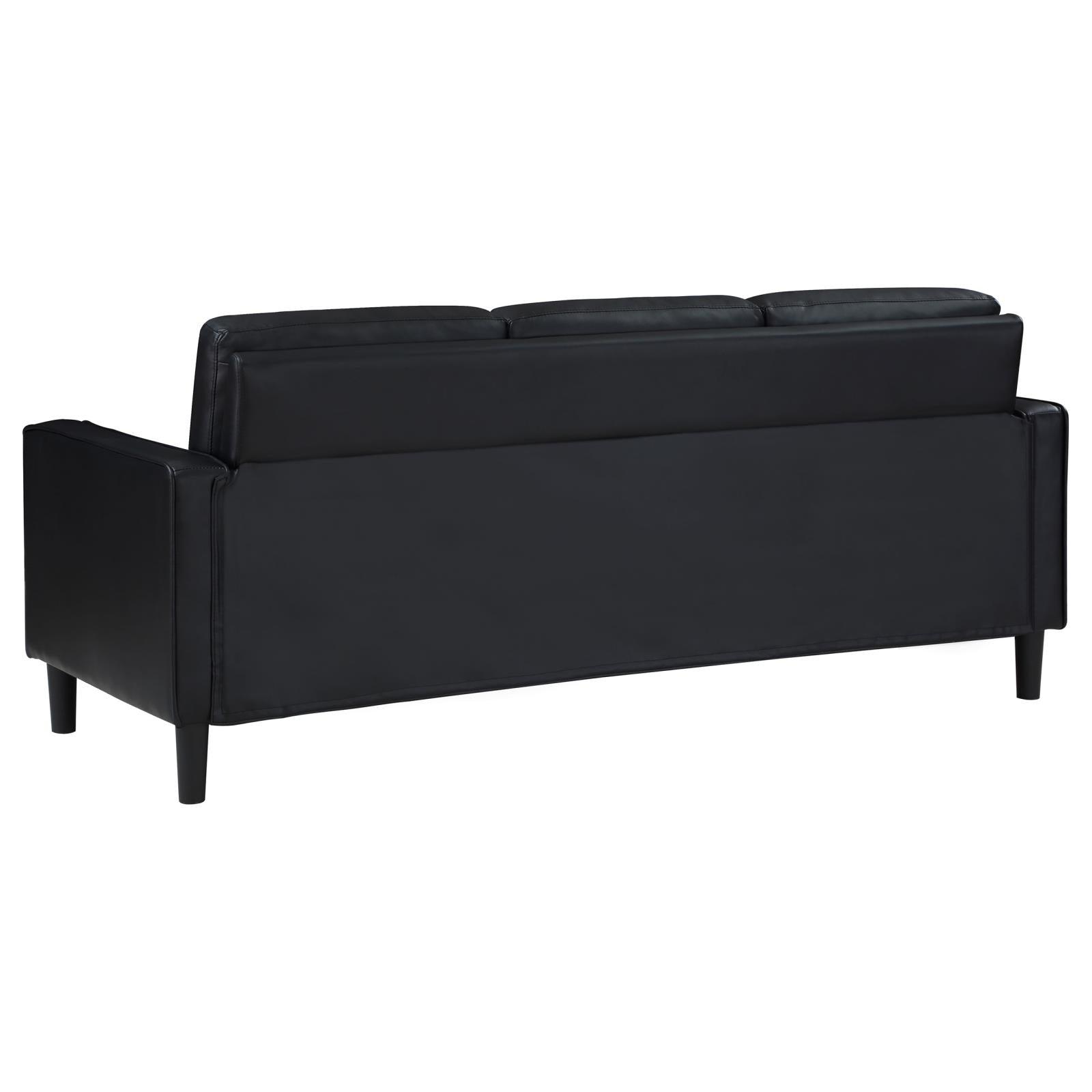 Close-up of black faux leather on Ruth Sofa