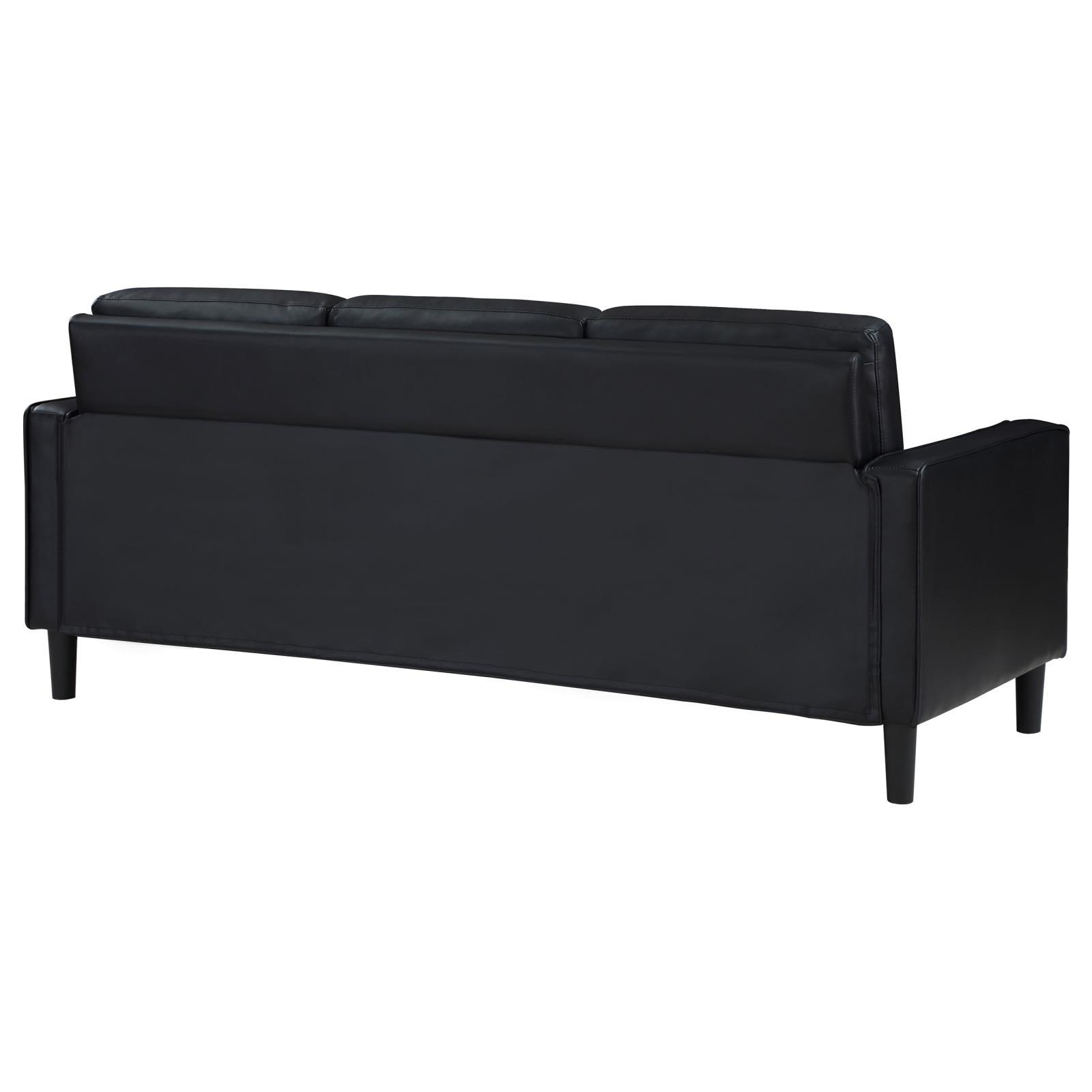Ruth Sofa front angle in black faux leather