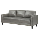 main view of Ruth faux leather track arm sofa in grey