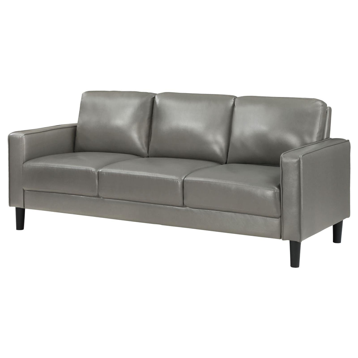 main view of Ruth faux leather track arm sofa in grey