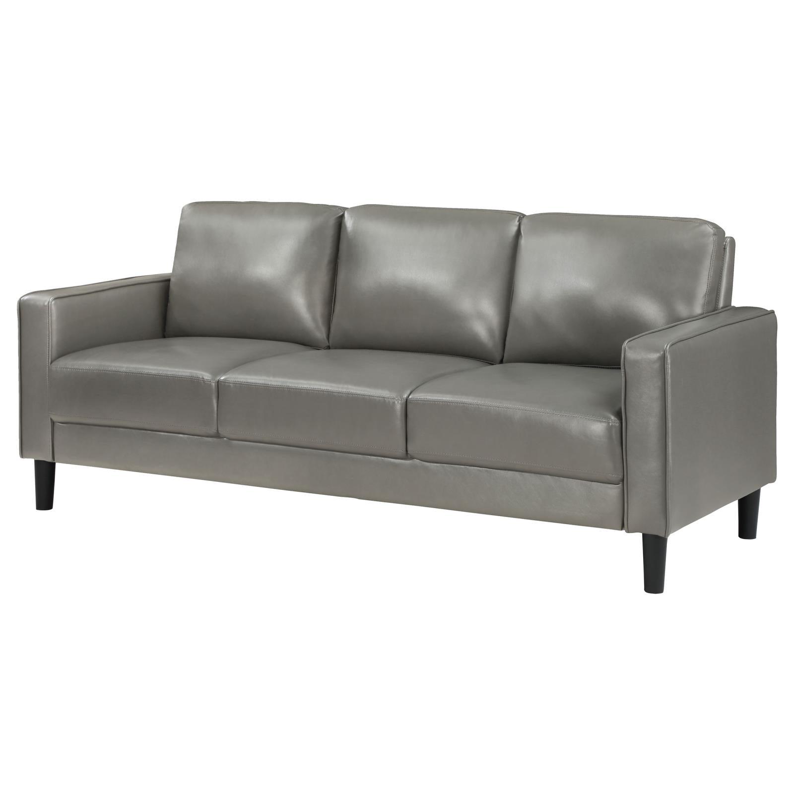 main view of Ruth faux leather track arm sofa in grey