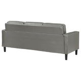 front view of Ruth upholstered faux leather grey sofa