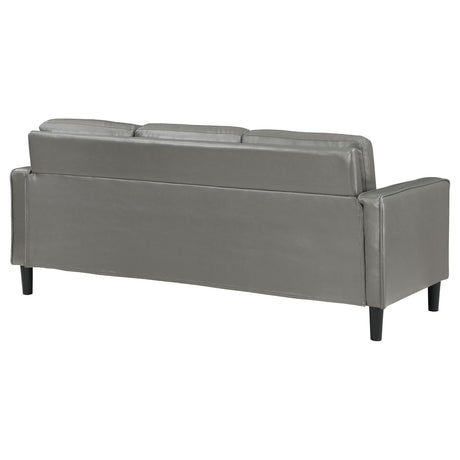 front view of Ruth upholstered faux leather grey sofa