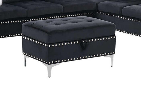 Joy Black Storage Ottoman front view - Ella Furniture