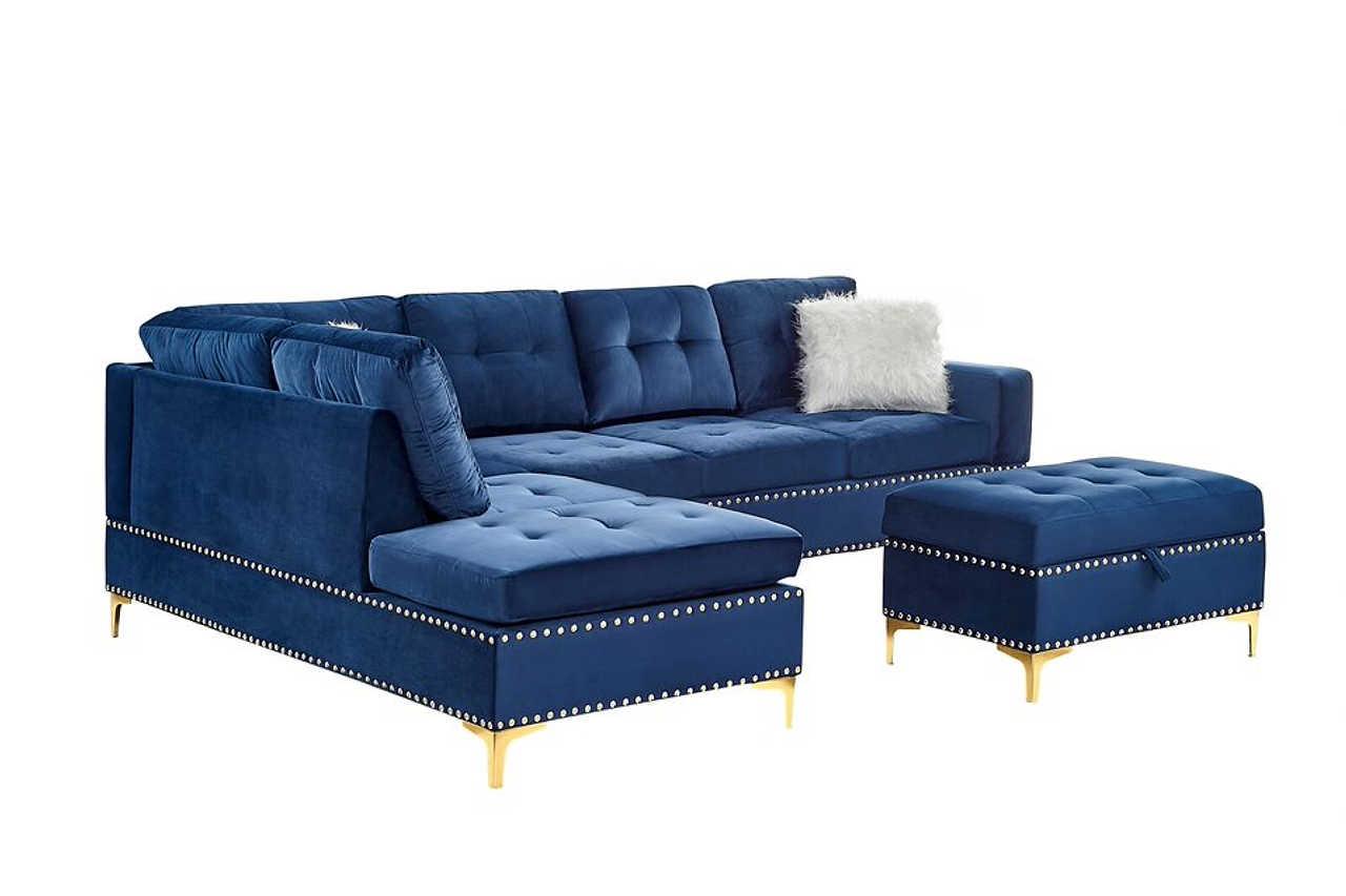 Joy Blue Storage Ottoman open storage compartment