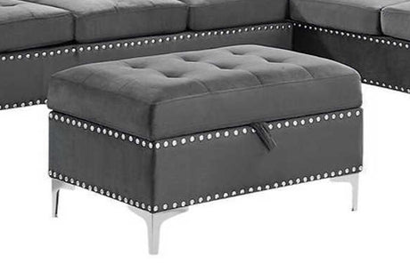 Joy Grey Storage Ottoman front view - Ella Furniture