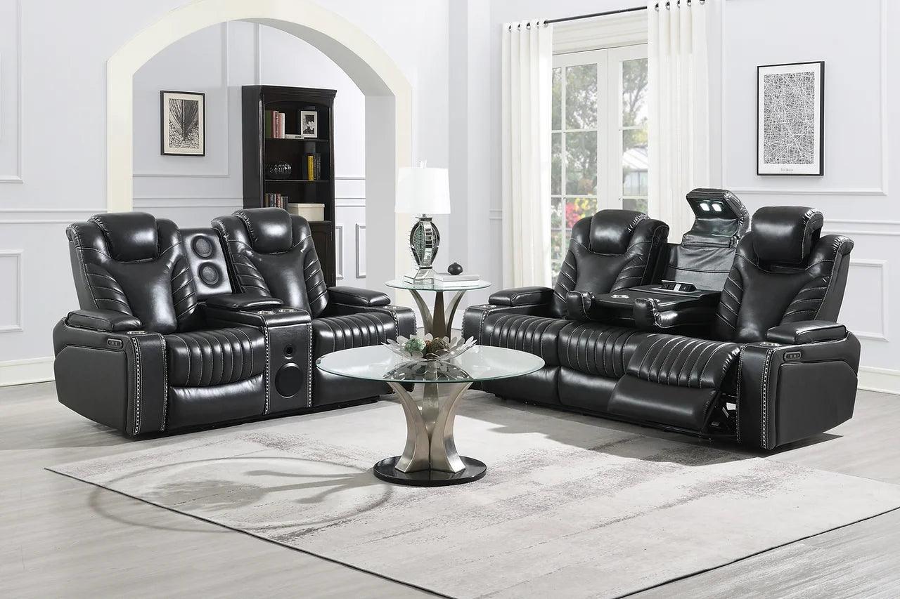 Zeus Grey power reclining loveseat side view