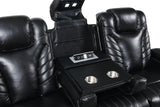 Grey upholstered sofa with power recline