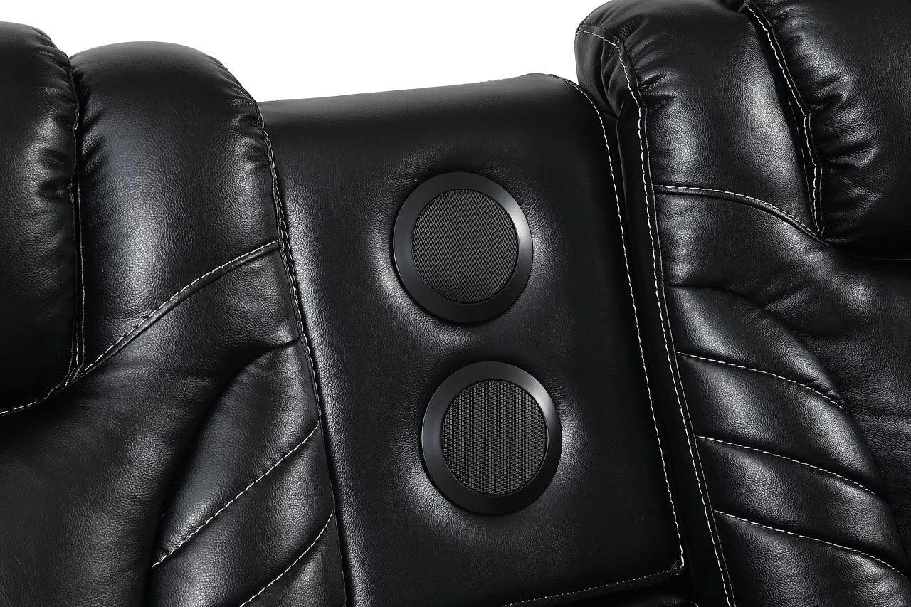 Close-up of sofa arm and stitching
