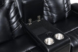 Power reclining control buttons on loveseat