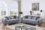 Close-up of upholstery and arm detail on Mila Grey Chair