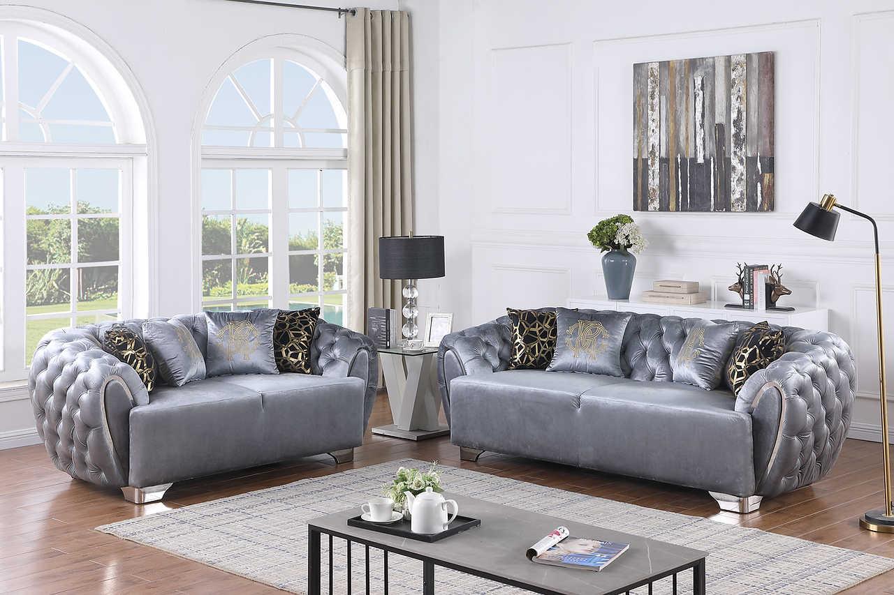 Mila Grey Living Room Set side angle view