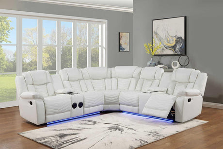 Lucky Charm white reclining sectional sofa front angle