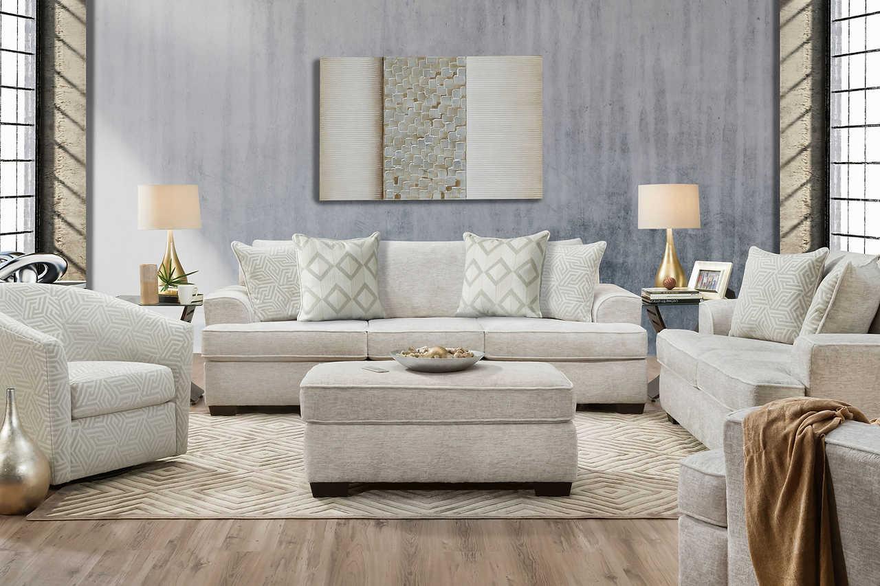 Ritzy Cream Ottoman front view