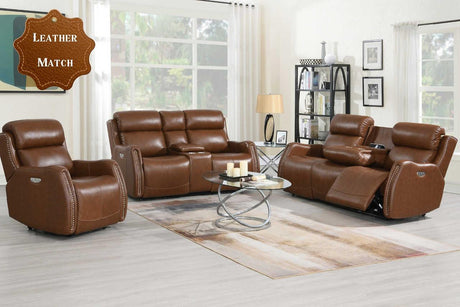 Victor Light Brown Leather Match Power Reclining Sofa front view