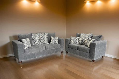 Zander Gray Living Room Set front view showing sofa and loveseat